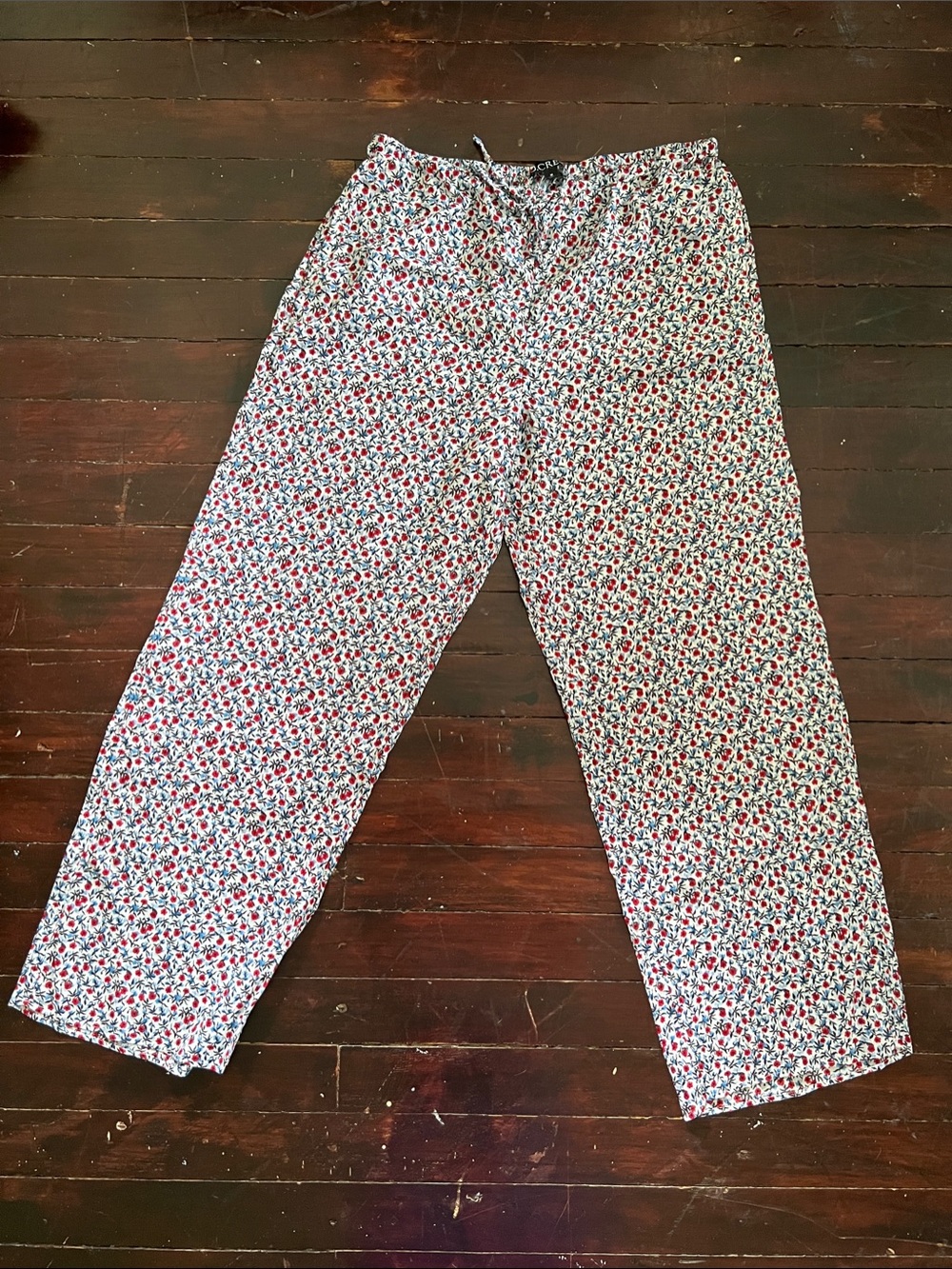 J. Crew White Lounge Pants with Red & Blue Floral Print